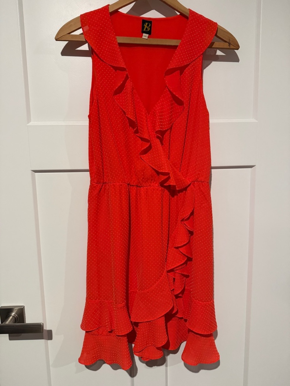 Sachin + Babi Anthropologie Red Ruffle Midi Dress With Subtle Dots EUC